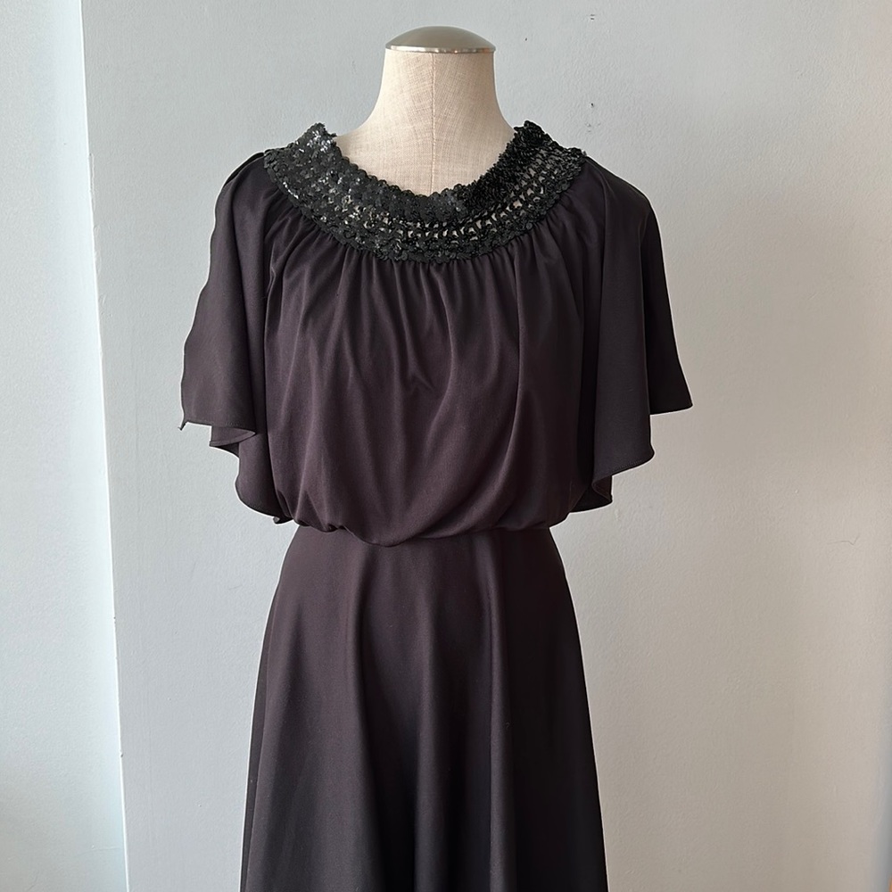 Vintage black dress with sequin neckline - as is